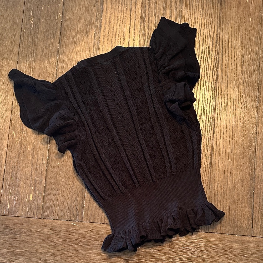 Express Black Textured Ruffle Blouse - Picture 3 of 4